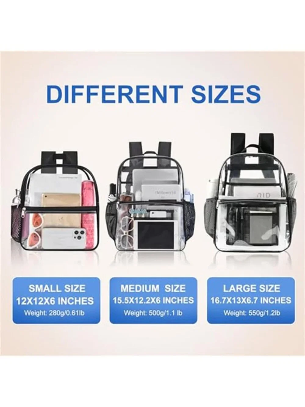 Clear Stadium Backpack 12x11x6 Transparent PVC Bag Concert Sports Events